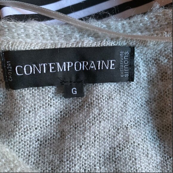 CONTEMPORAINE - Gray Top V neck - touch of mohair semi Sheer sweater - large - Picture 12 of 13